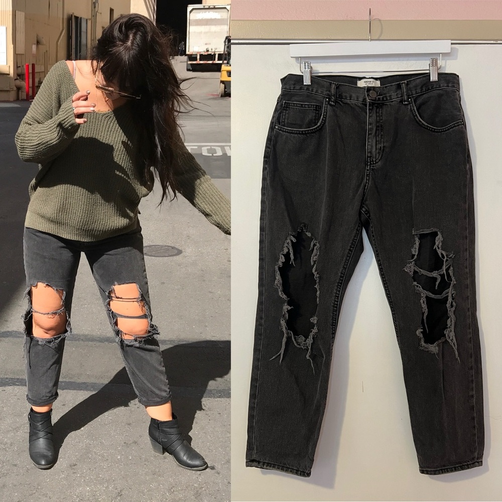 Black Distressed Denim Jeans